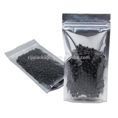 Food Safe Sliver Stand Up Zip Lock Bags Aluminum Foil Clear Plastic Pouch Zipper Mylar Heat Seal Tear Notches Packaging Bag