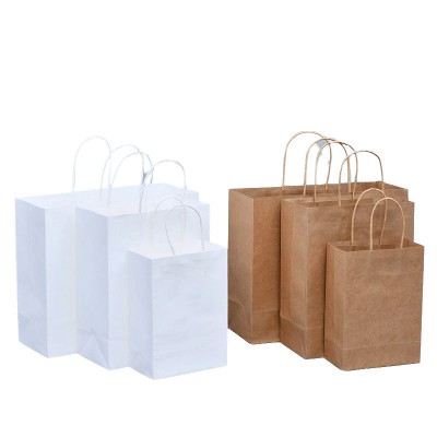 Custom Fashion Recyclable Printed Pattern Packing White/Black/Brown Kraft Paper Bags With Twisted Handles